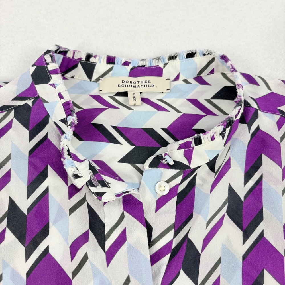 Dorothee Schumacher Blouse Womens 1 S/M Purple Silk Office Garden Ruffle FLAW